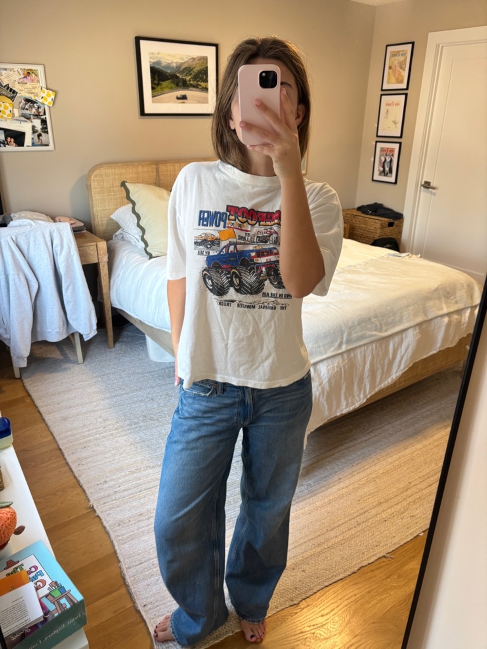 Vintage Bigfoot Power Graphic Tee - White with Red & Blue Truck